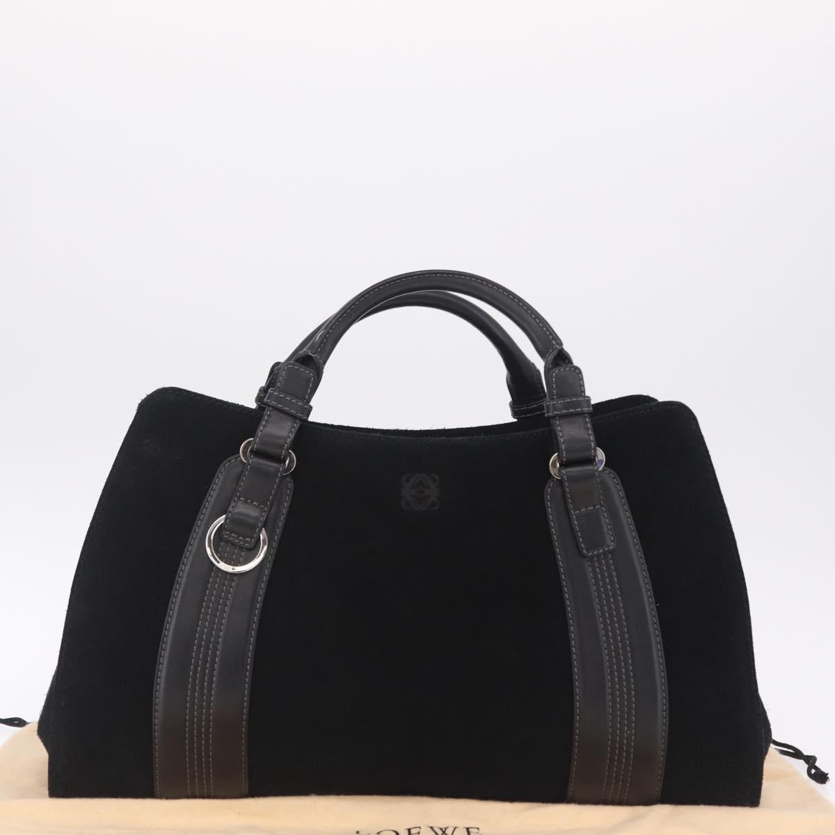 LOEWE Hand Bag Suede Black Silver Auth 213987V