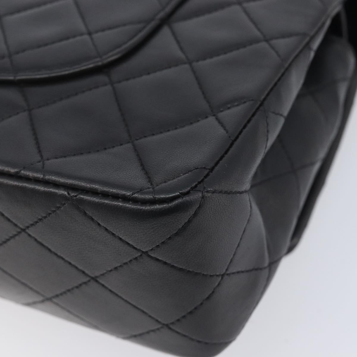 CHANEL Matelasse 25 Double Flap Chain Bag Lamb Skin Black Gold CC Auth 213989SAM