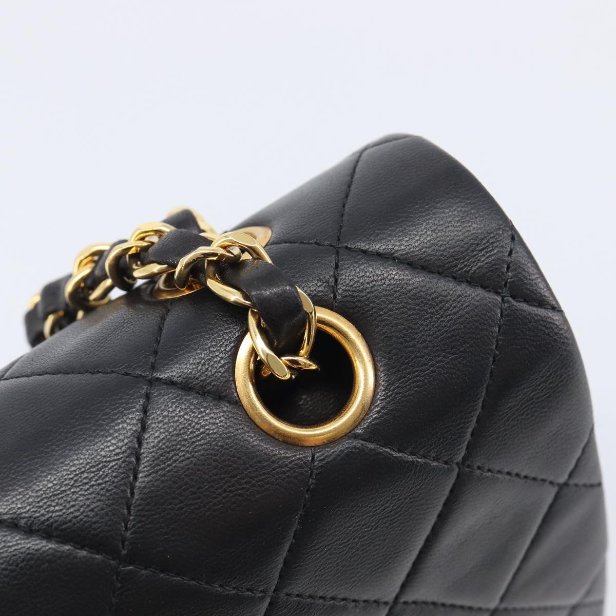 CHANEL Matelasse 25 Double Flap Chain Bag Lamb Skin Black Gold CC Auth 213989SAM