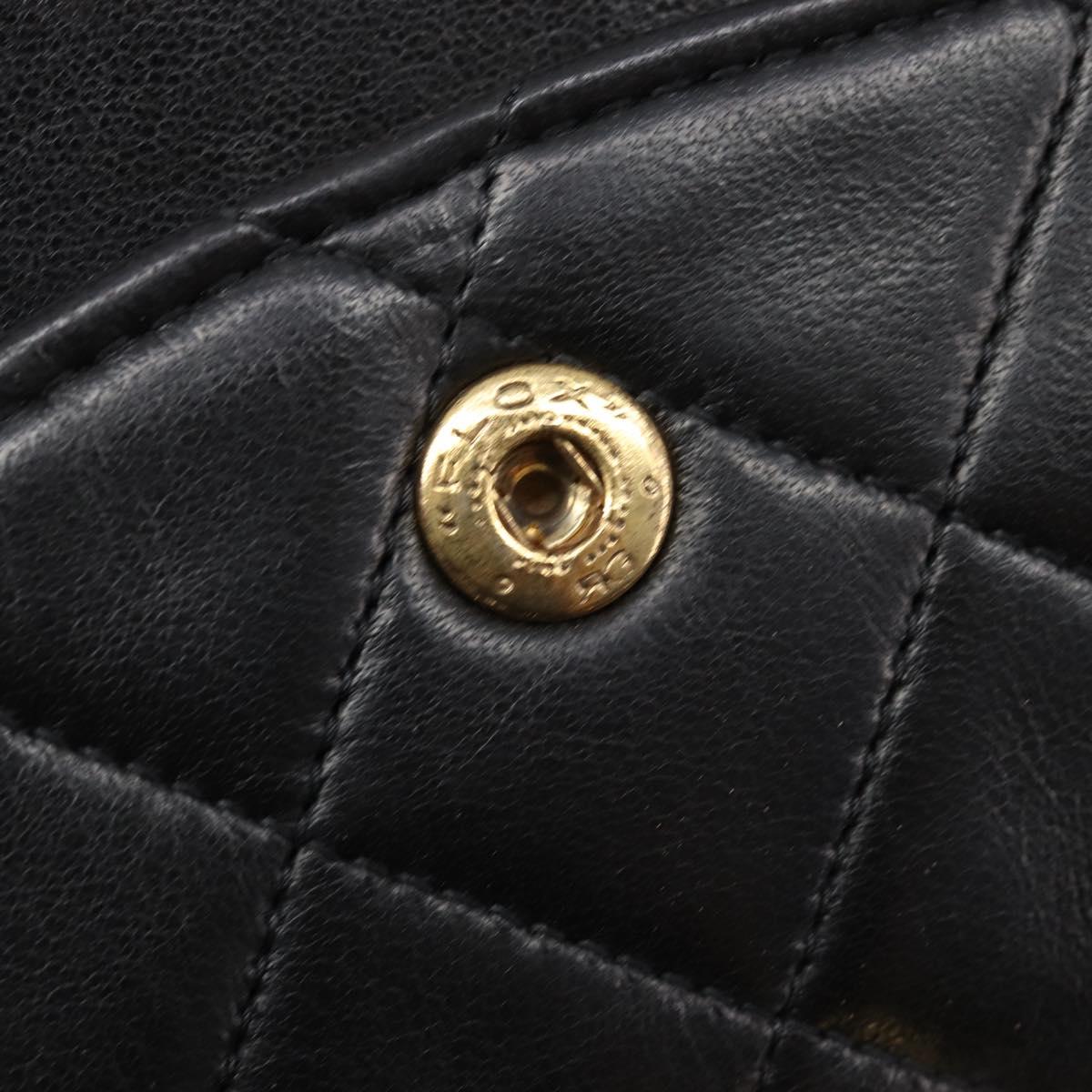 CHANEL Matelasse 25 Double Flap Chain Bag Lamb Skin Black Gold CC Auth 213989SAM