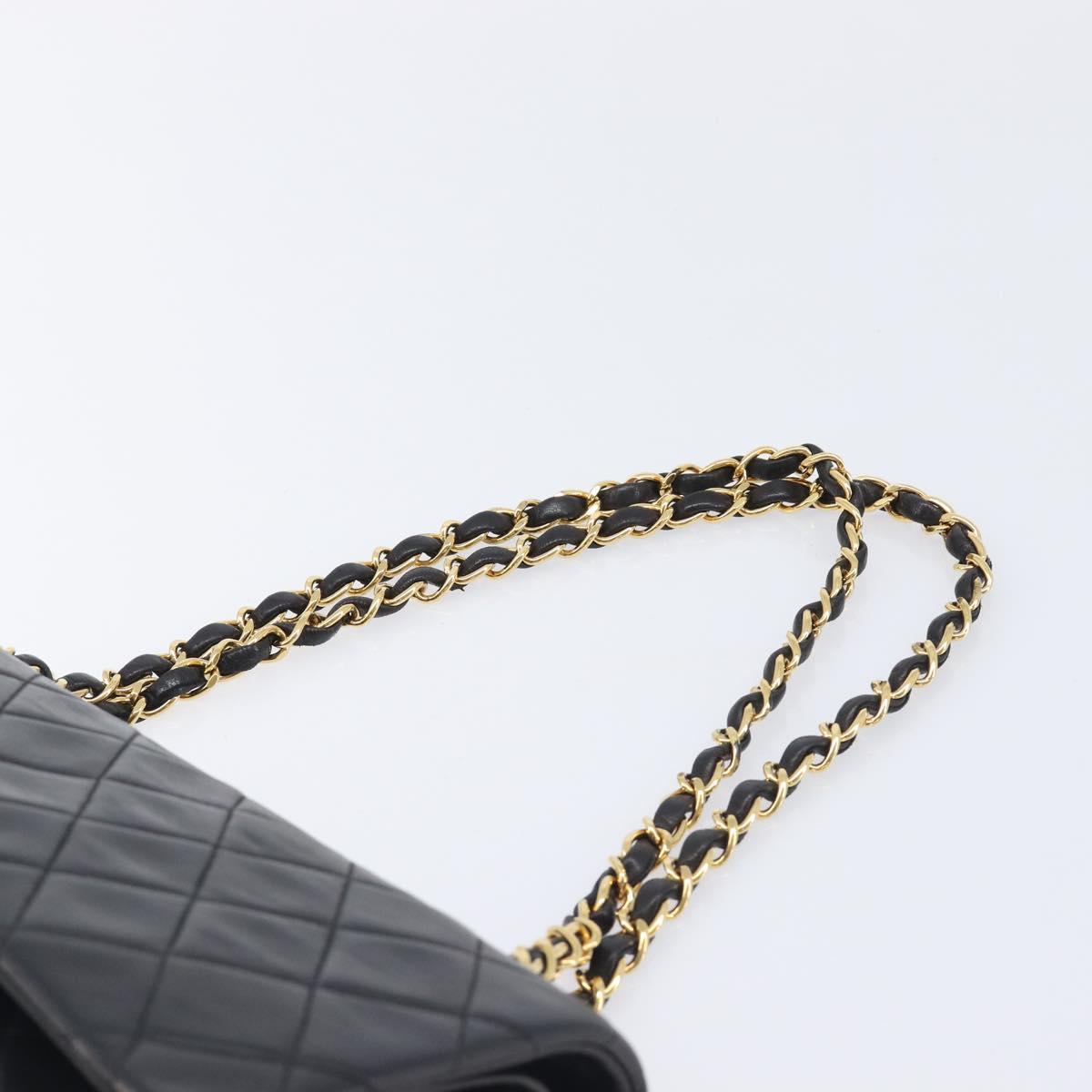 CHANEL Matelasse 25 Double Flap Chain Bag Lamb Skin Black Gold CC Auth 213989SAM