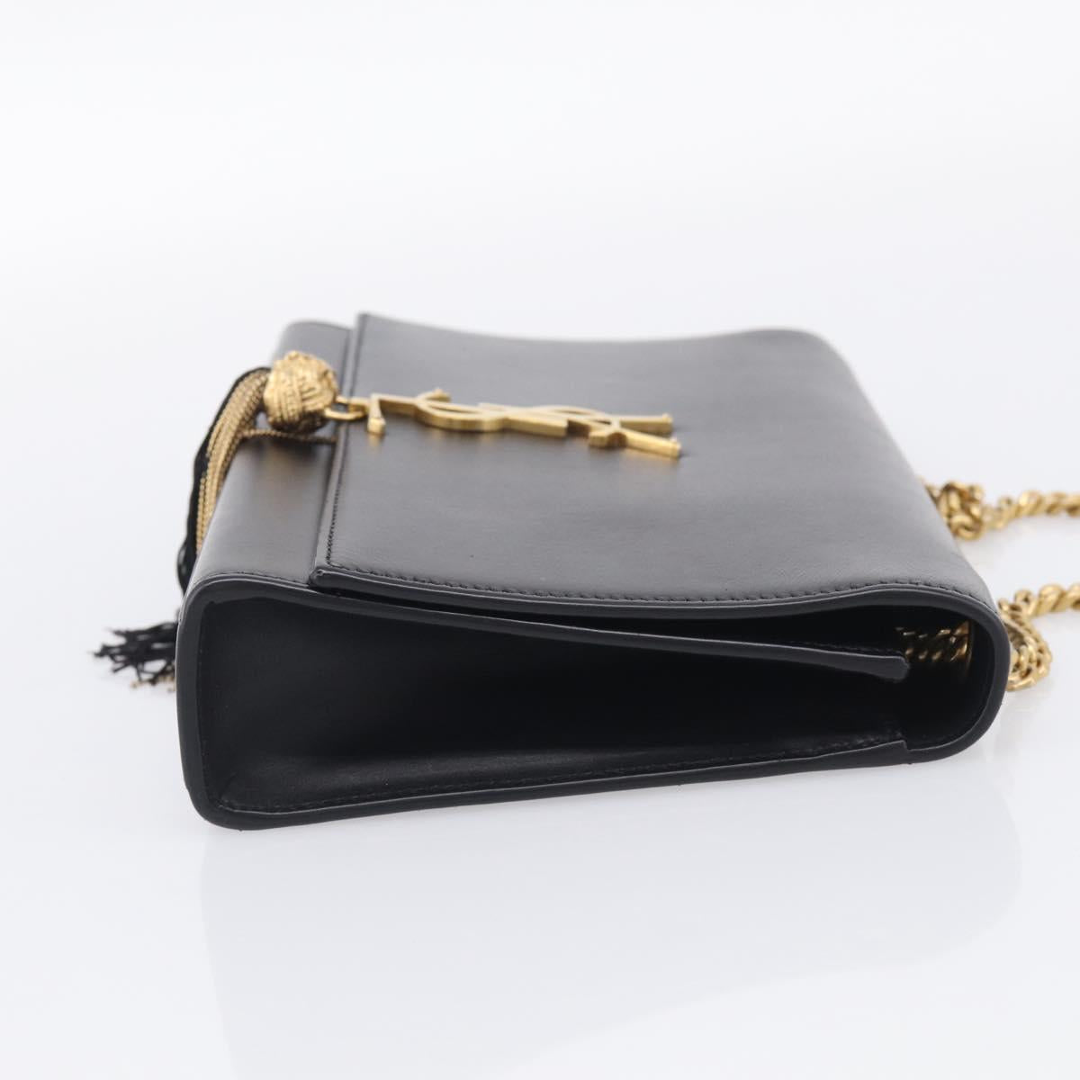Saint Laurent Kate Chain Shoulder Bag Leather Gold Black Auth 213991M