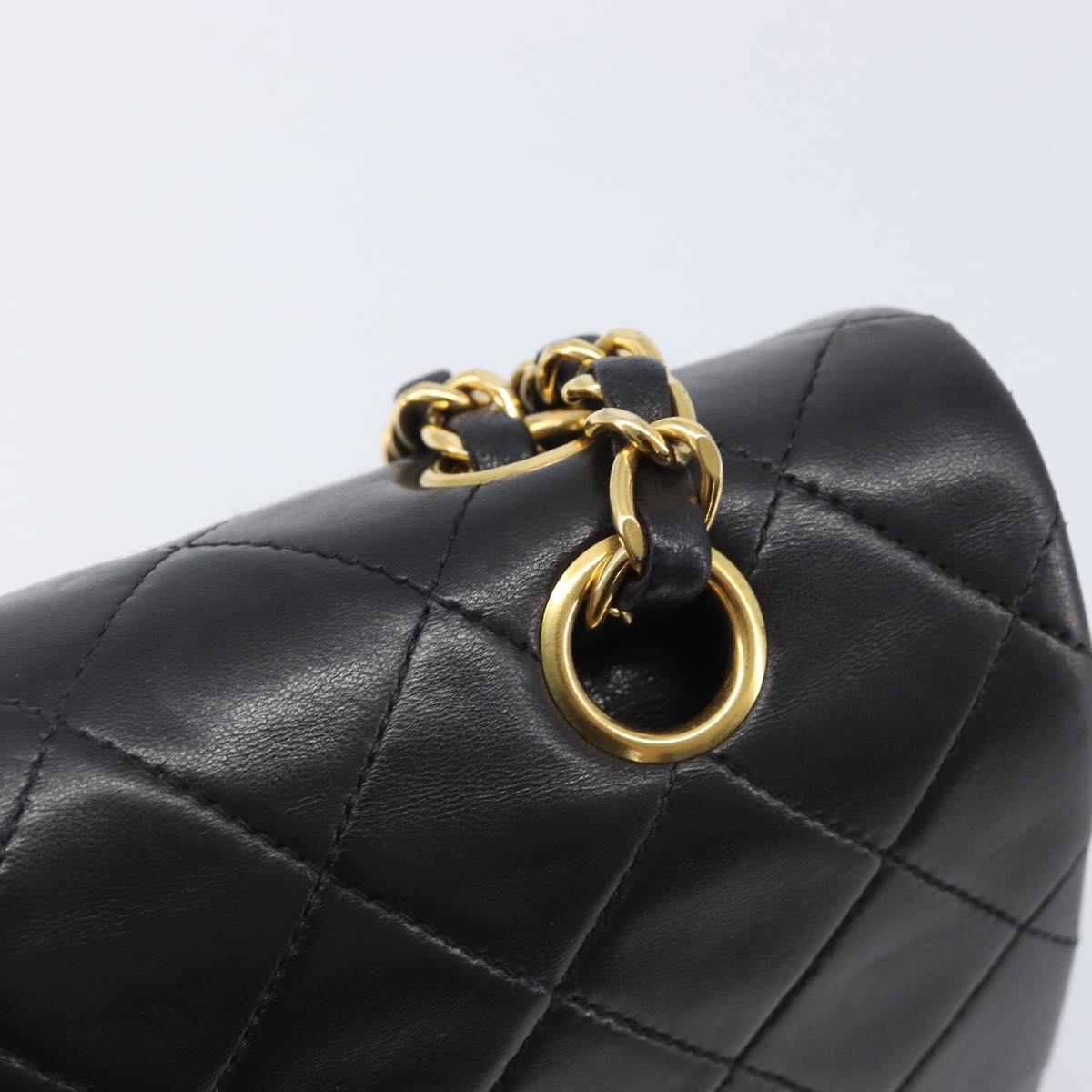 CHANEL Matelasse 25 Double Flap Chain Bag Lamb Skin Black Gold CC Auth 213992SAM