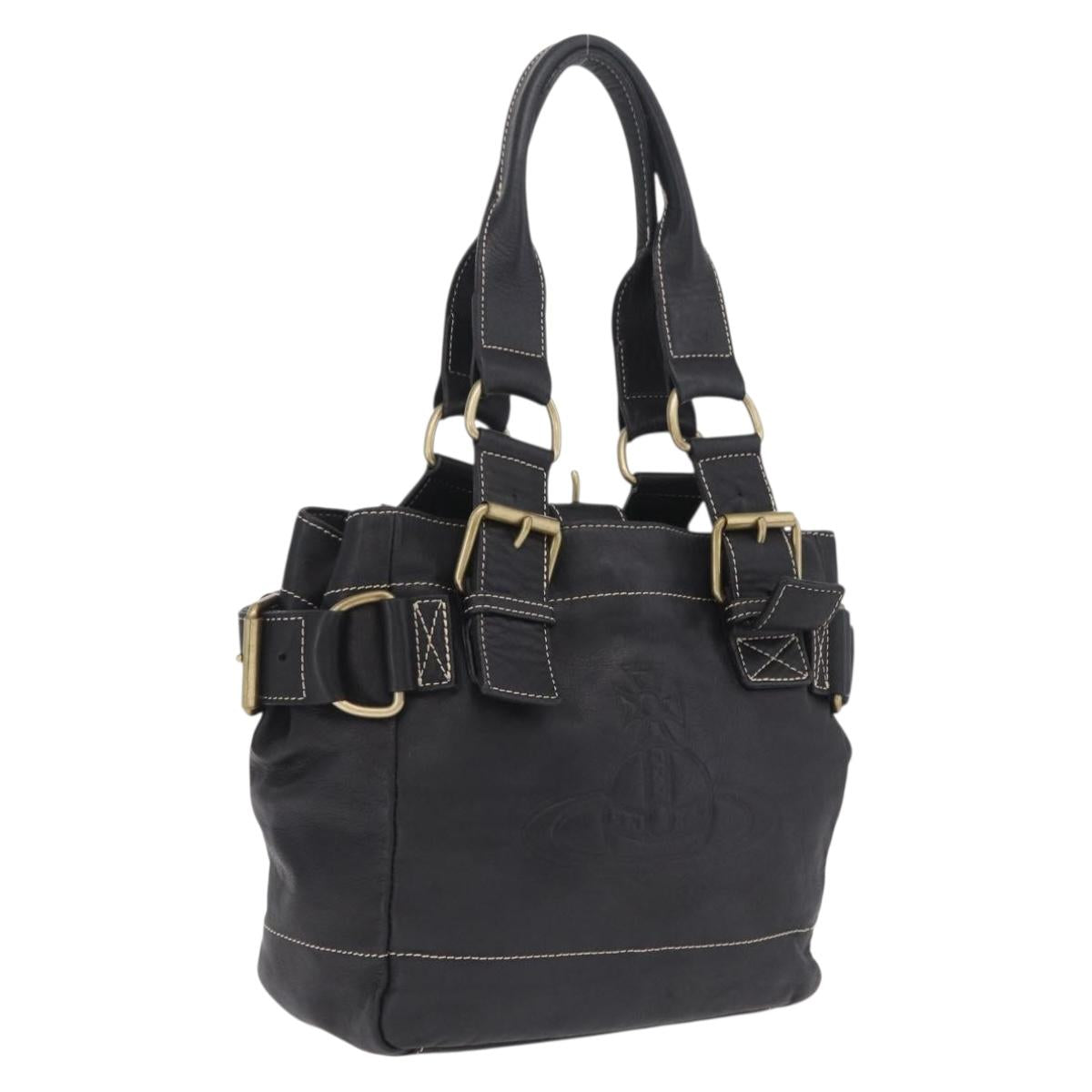 Vivienne Westwood Accord Hand Bag Leather Black Gold Auth 213993A