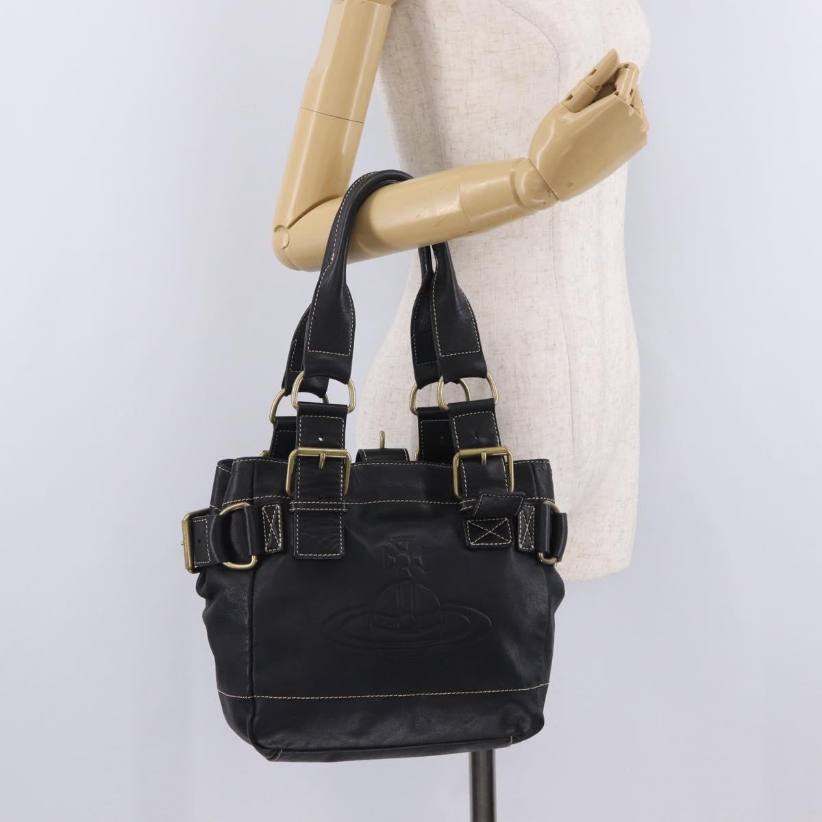 Vivienne Westwood Accord Hand Bag Leather Black Gold Auth 213993A
