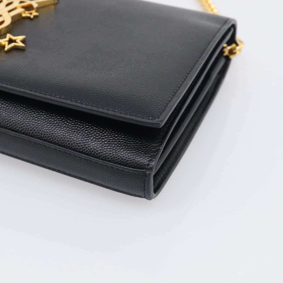 Saint Laurent Chain Wallet Leather Black Gold Auth 213994M