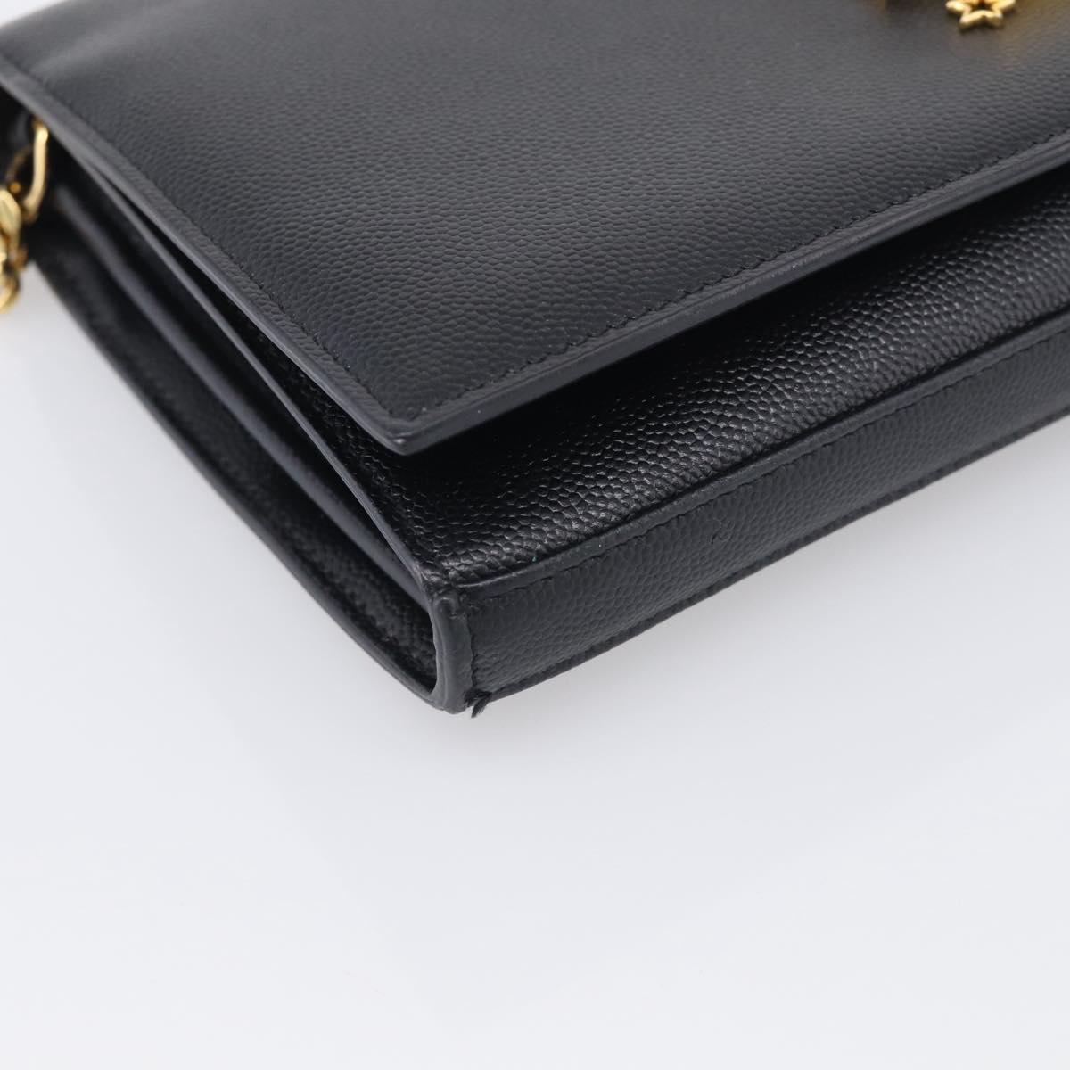 Saint Laurent Chain Wallet Leather Black Gold Auth 213994M