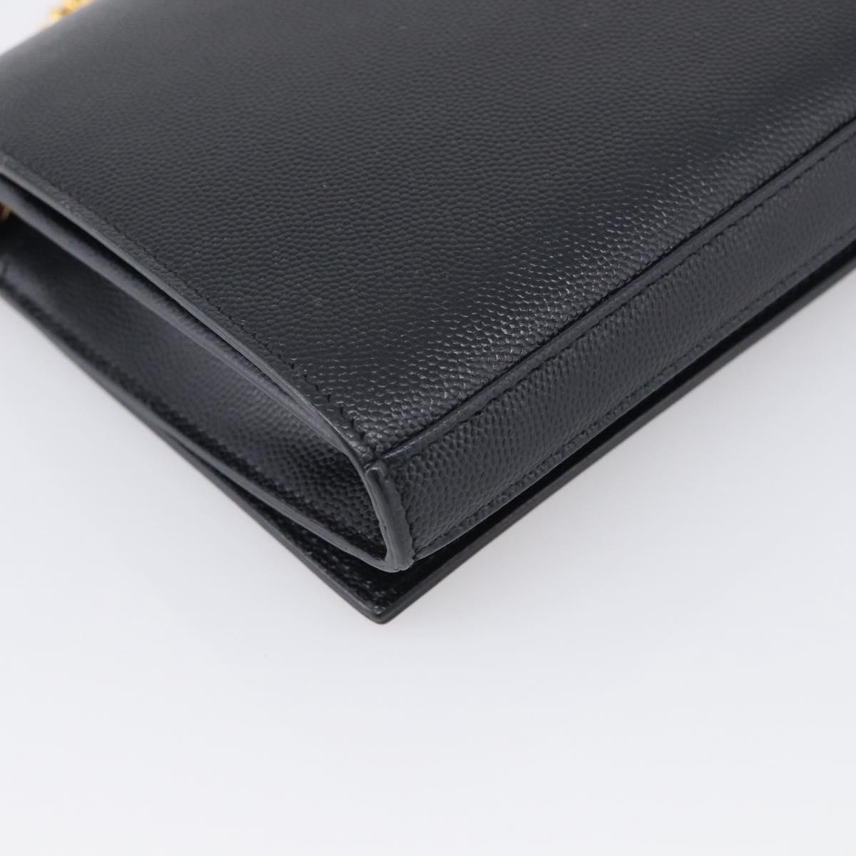 Saint Laurent Chain Wallet Leather Black Gold Auth 213994M
