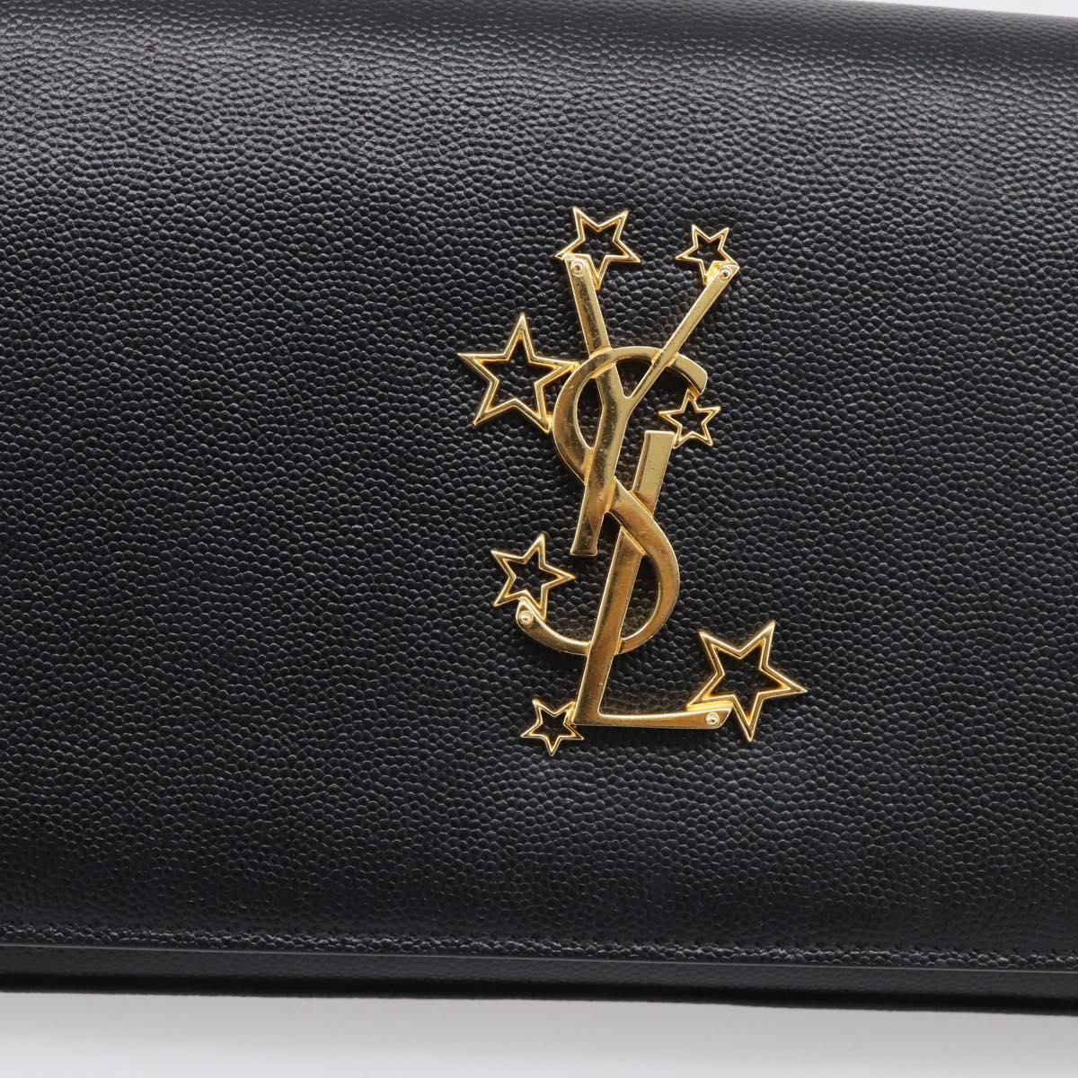 Saint Laurent Chain Wallet Leather Black Gold Auth 213994M