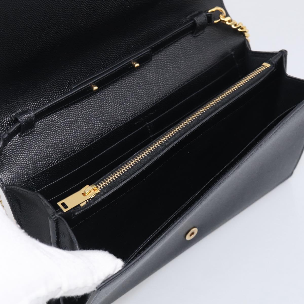 Saint Laurent Chain Wallet Leather Black Gold Auth 213994M