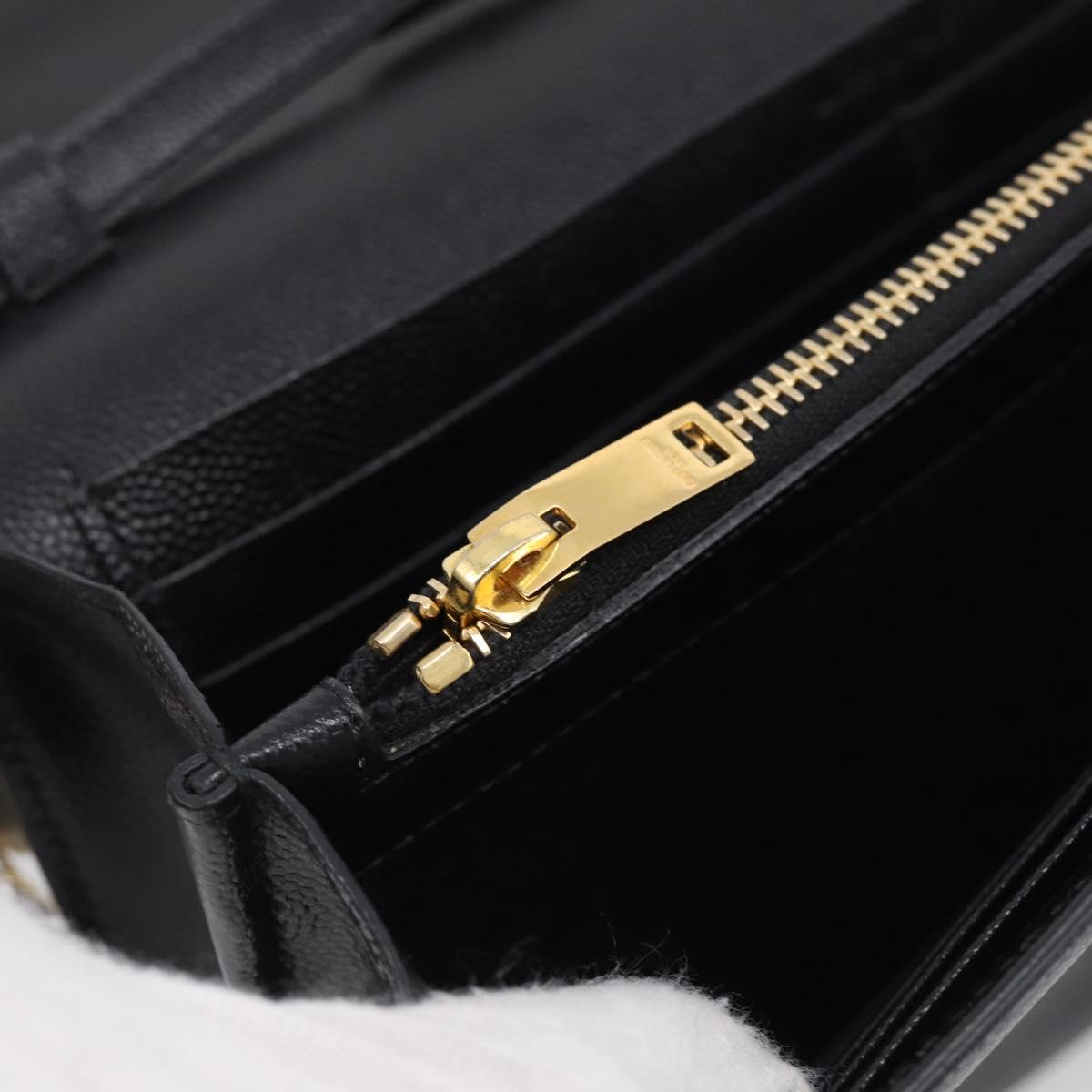 Saint Laurent Chain Wallet Leather Black Gold Auth 213994M