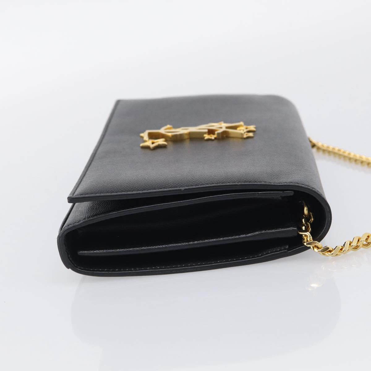 Saint Laurent Chain Wallet Leather Black Gold Auth 213994M