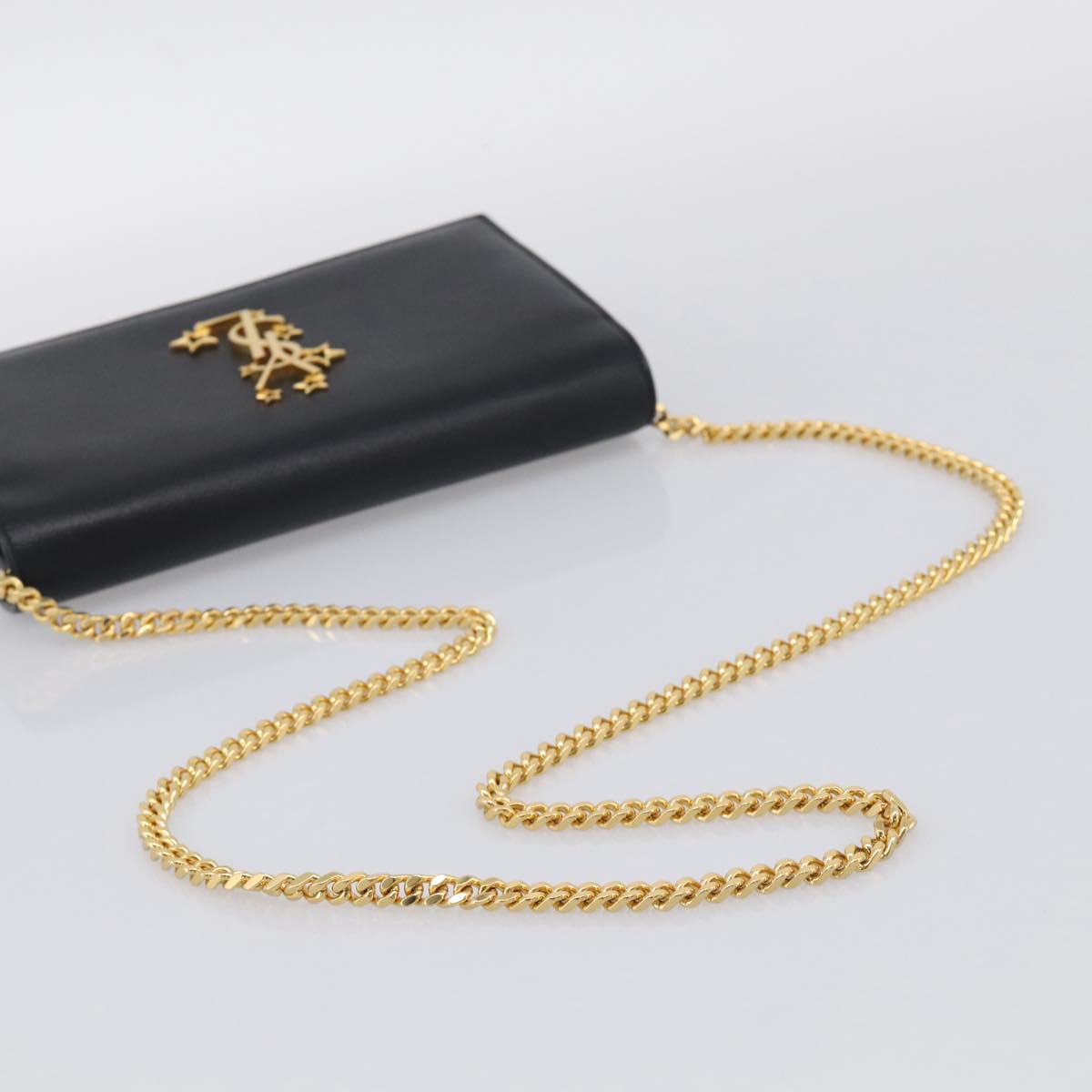 Saint Laurent Chain Wallet Leather Black Gold Auth 213994M