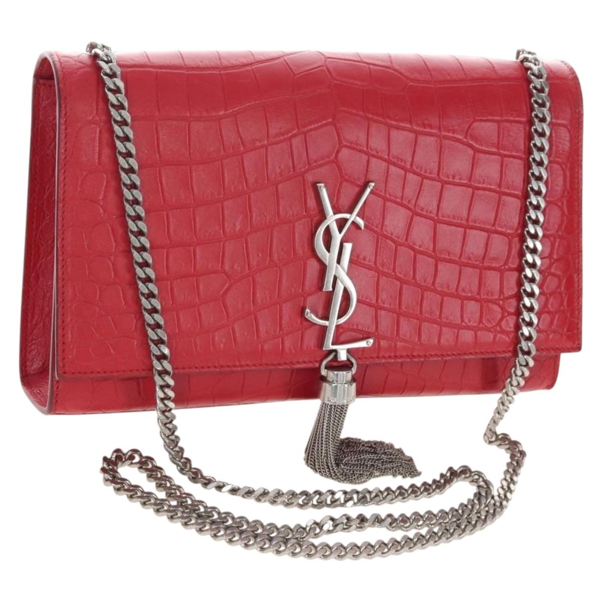 Saint Laurent Kate Chain Bag Calf leather Embossed Red Auth 213998M