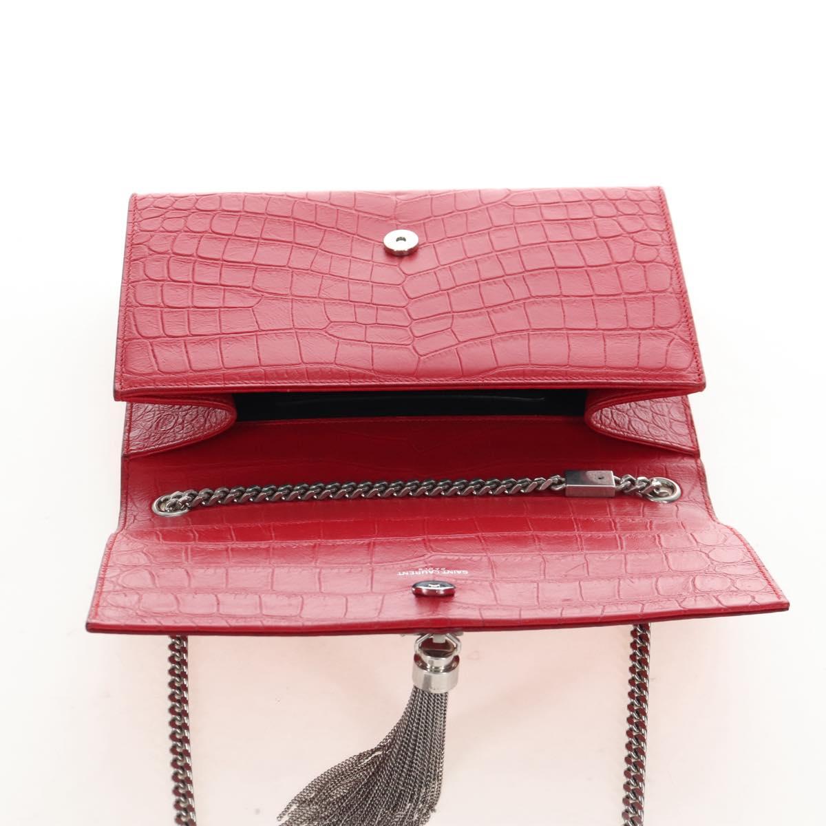 Saint Laurent Kate Chain Bag Calf leather Embossed Red Auth 213998M