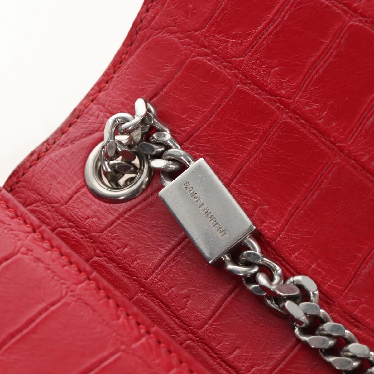 Saint Laurent Kate Chain Bag Calf leather Embossed Red Auth 213998M