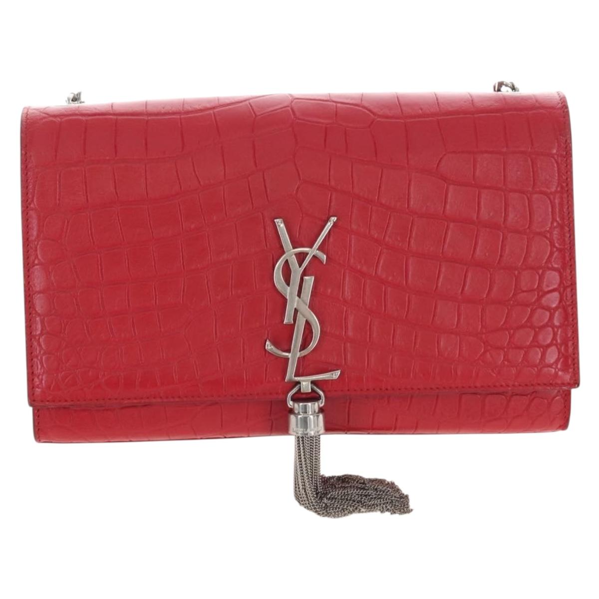 Saint Laurent Kate Chain Bag Calf leather Embossed Red Auth 213998M