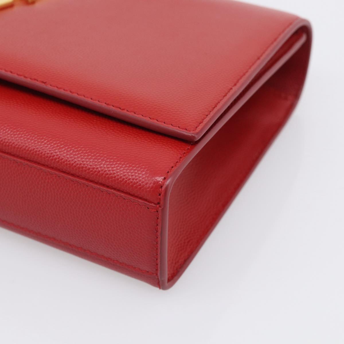 Saint Laurent Kate Chain Shoulder Bag Leather Red Gold Auth 214000M