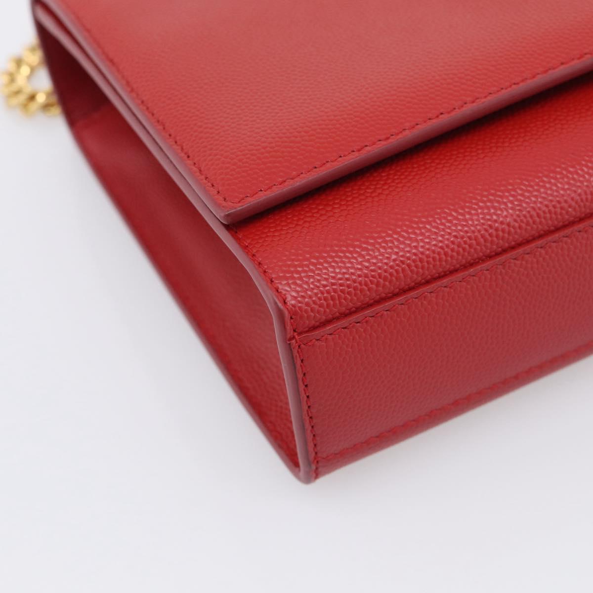 Saint Laurent Kate Chain Shoulder Bag Leather Red Gold Auth 214000M