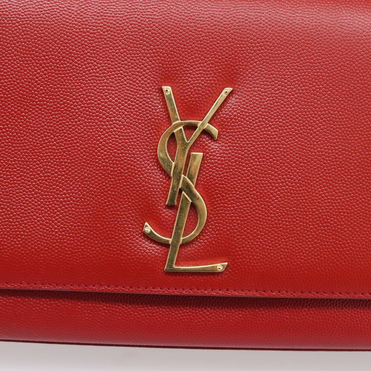 Saint Laurent Kate Chain Shoulder Bag Leather Red Gold Auth 214000M