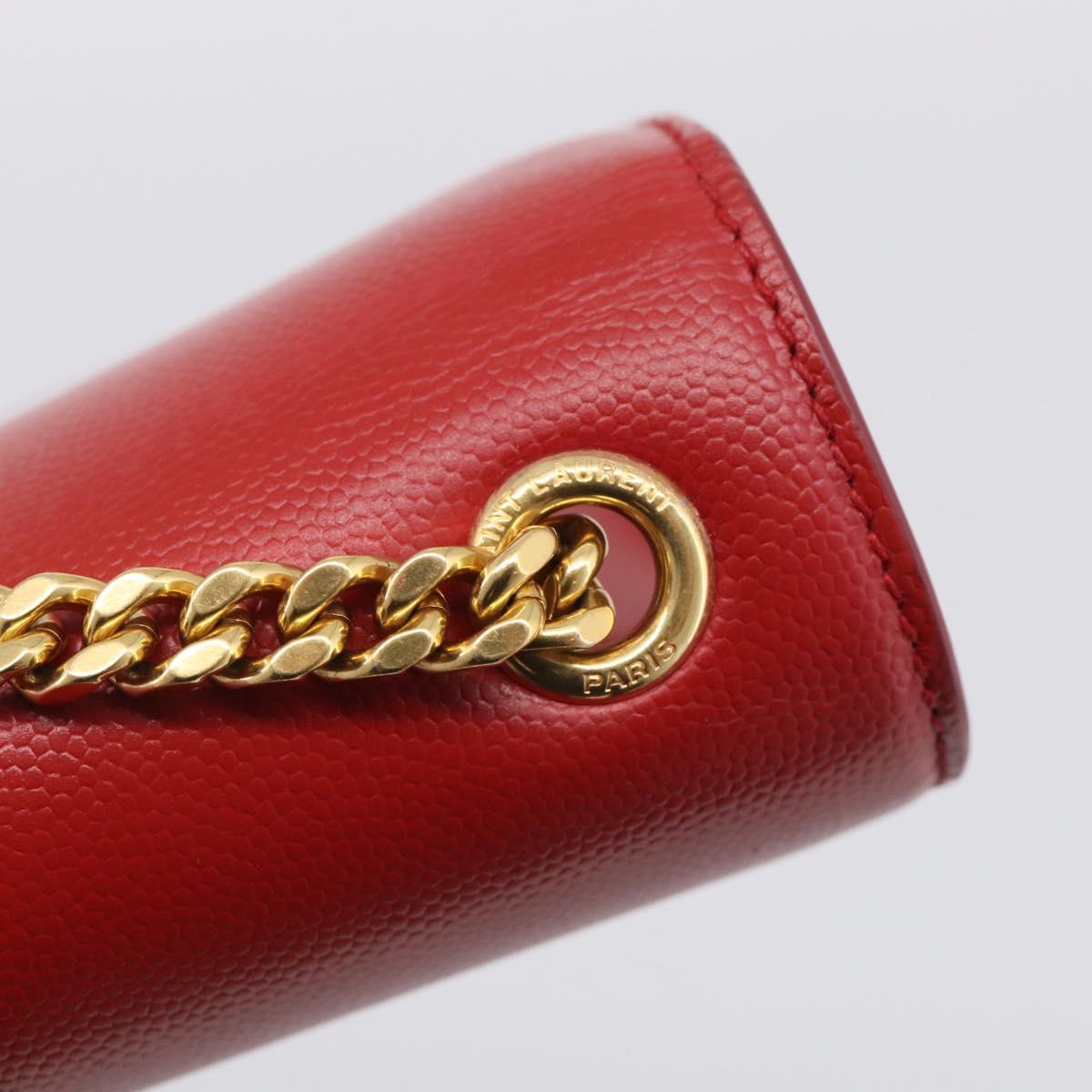 Saint Laurent Kate Chain Shoulder Bag Leather Red Gold Auth 214000M