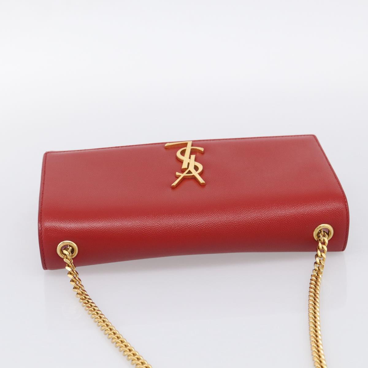 Saint Laurent Kate Chain Shoulder Bag Leather Red Gold Auth 214000M