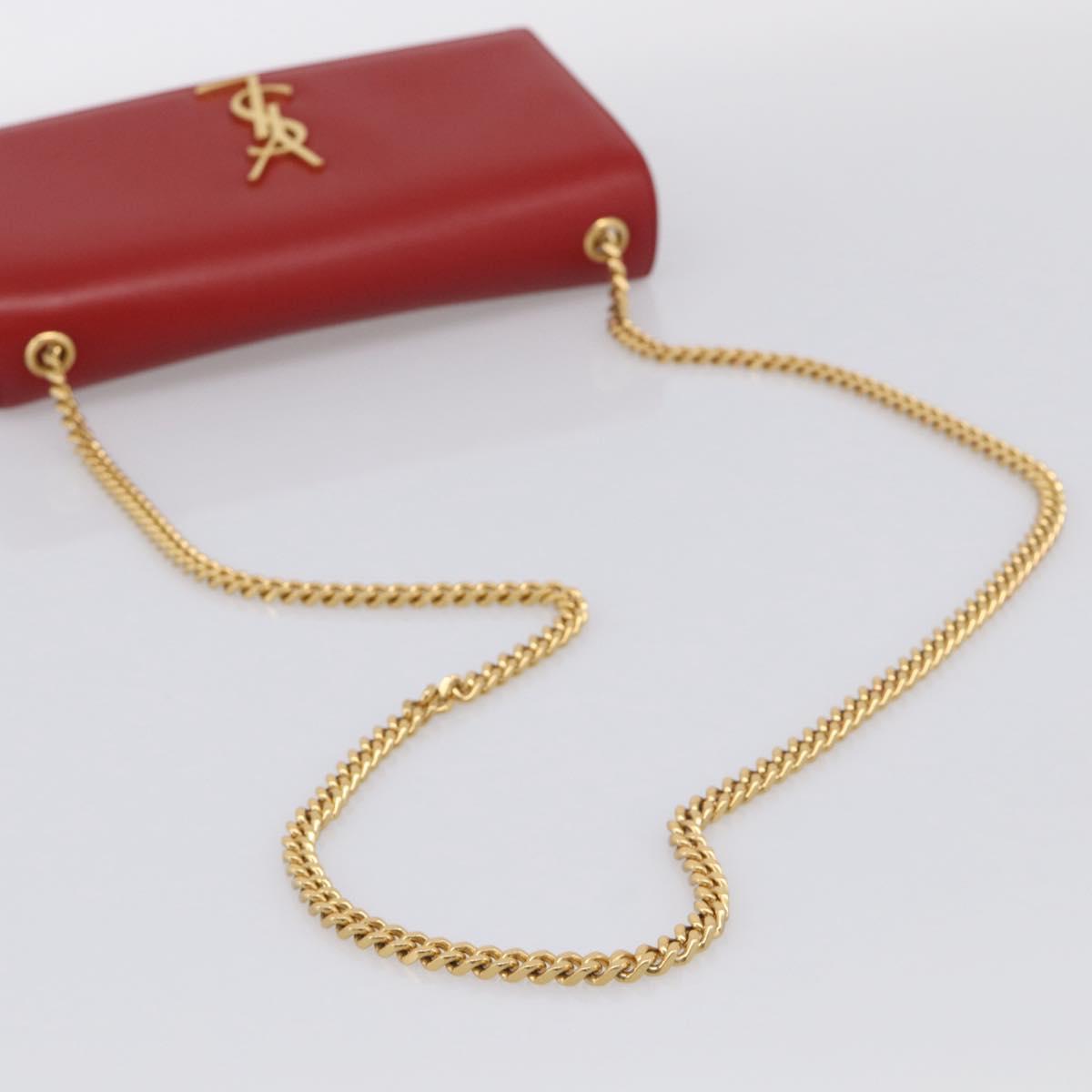 Saint Laurent Kate Chain Shoulder Bag Leather Red Gold Auth 214000M