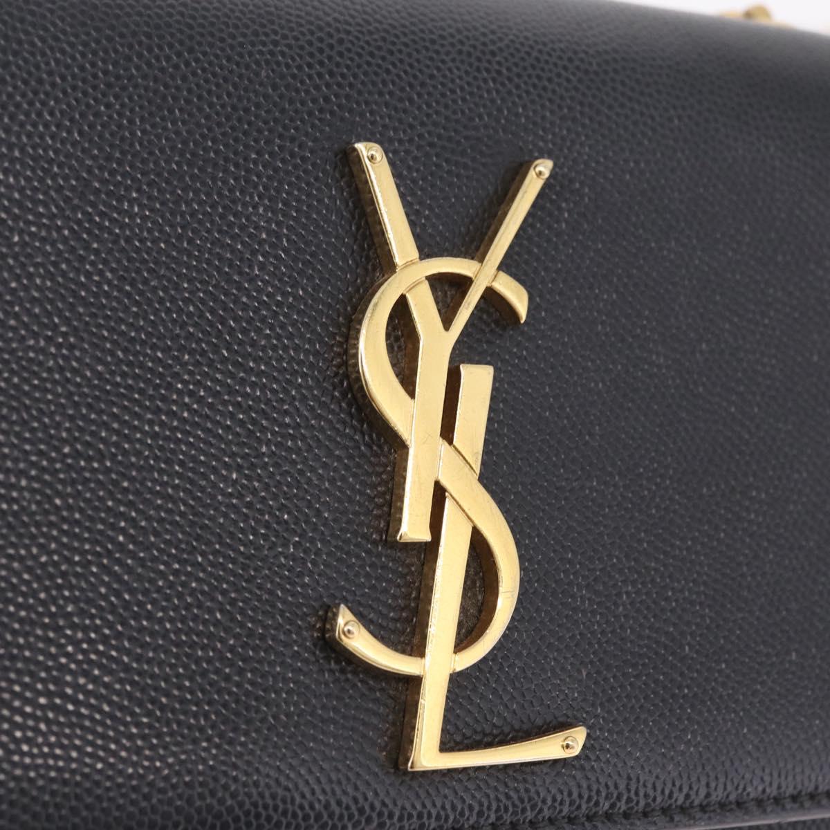 Saint Laurent Chain Kate Shoulder Bag Leather Black Gold Auth 214001M