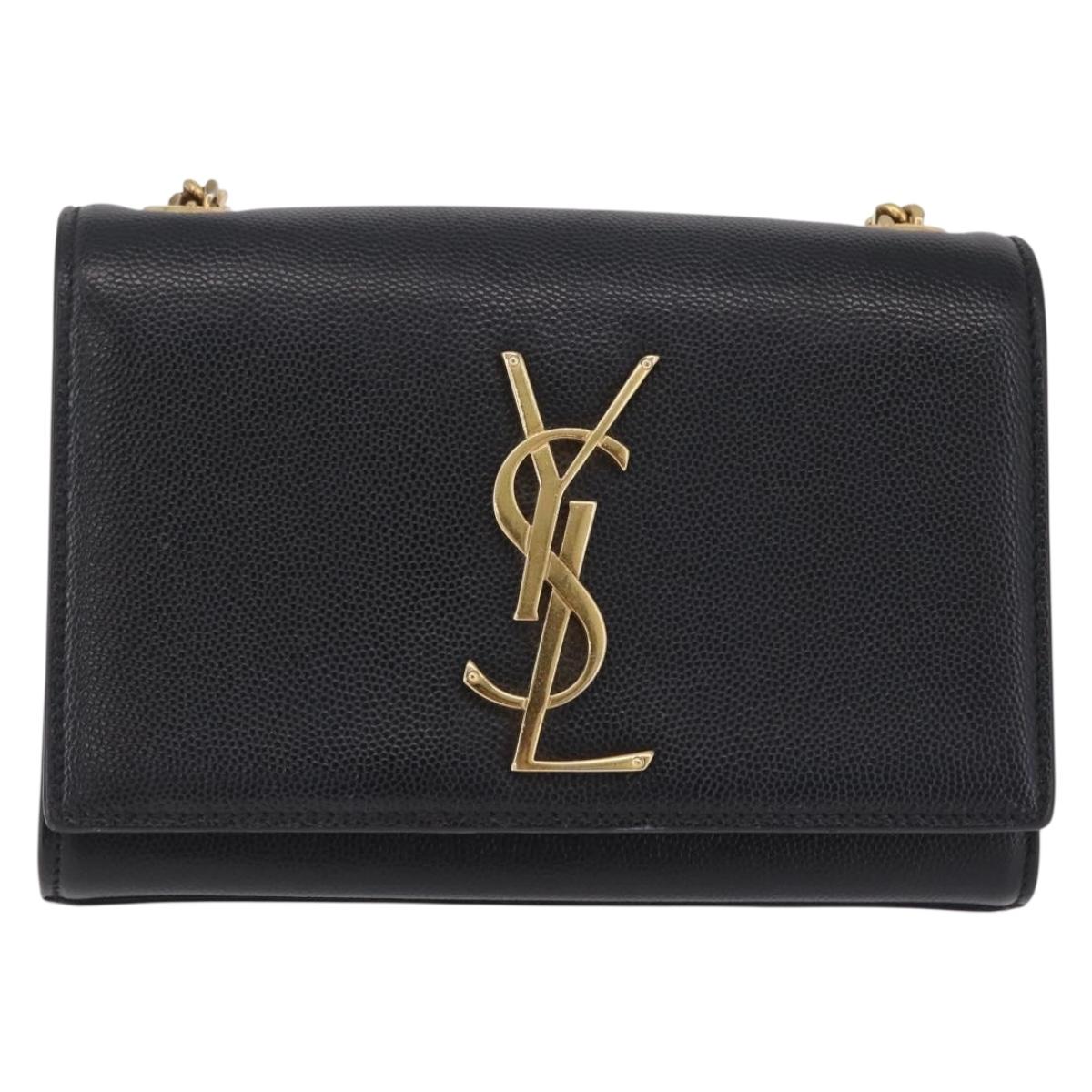 Saint Laurent Chain Kate Shoulder Bag Leather Black Gold Auth 214001M