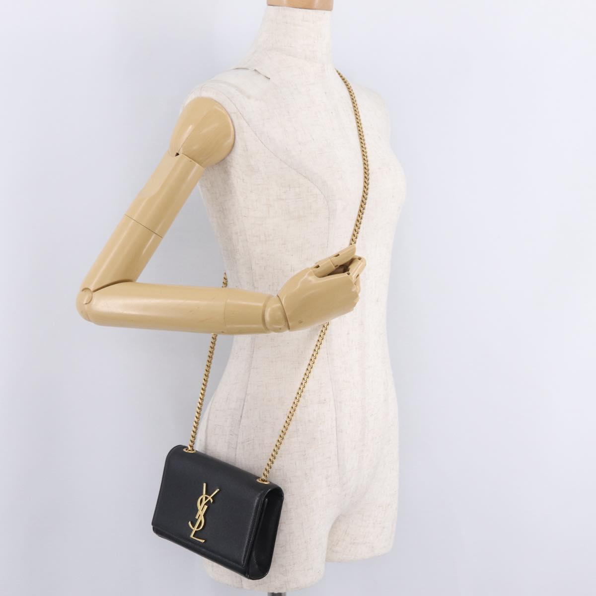 Saint Laurent Chain Kate Shoulder Bag Leather Black Gold Auth 214001M