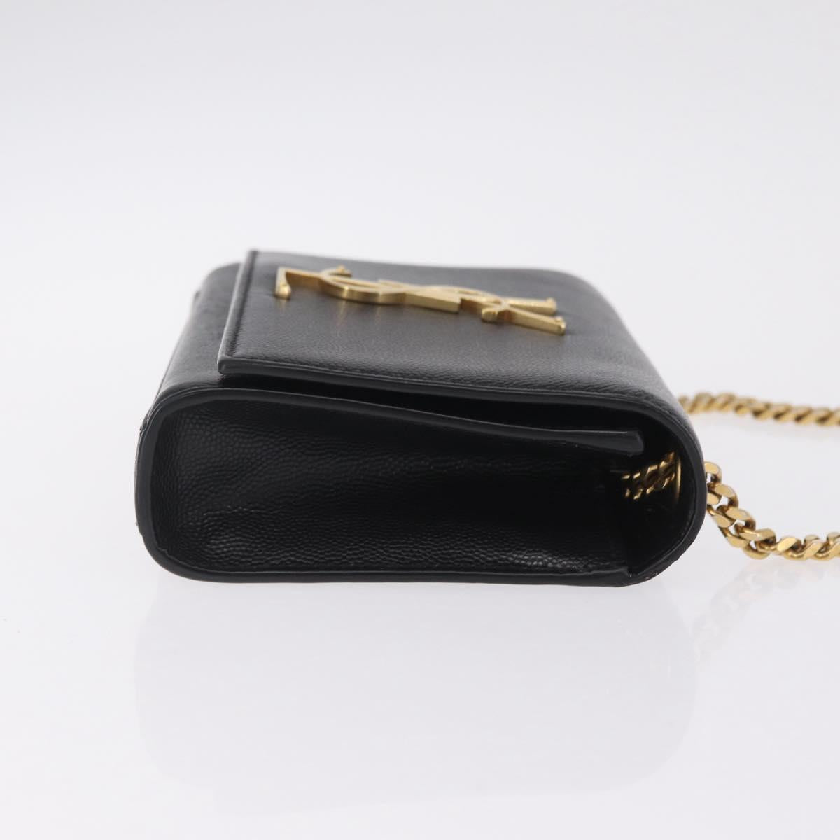 Saint Laurent Chain Kate Shoulder Bag Leather Black Gold Auth 214001M