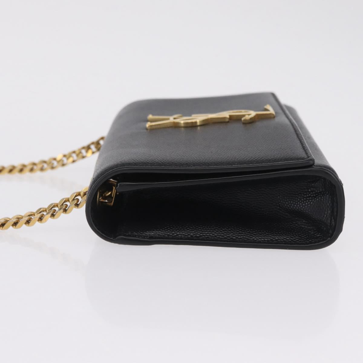 Saint Laurent Chain Kate Shoulder Bag Leather Black Gold Auth 214001M