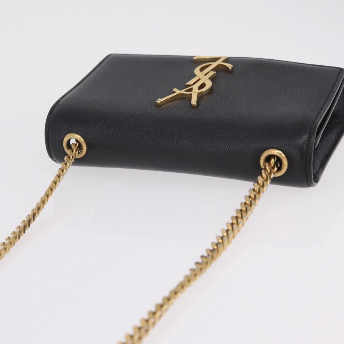Saint Laurent Chain Kate Shoulder Bag Leather Black Gold Auth 214001M