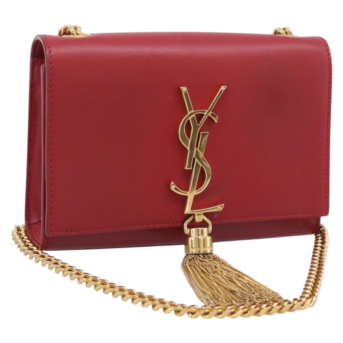 Saint Laurent Kate Chain Shoulder Bag Leather Red Gold Auth 214002M