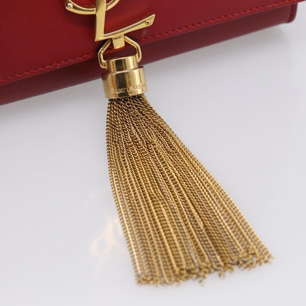Saint Laurent Kate Chain Shoulder Bag Leather Red Gold Auth 214002M