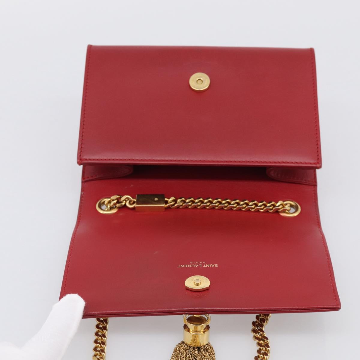 Saint Laurent Kate Chain Shoulder Bag Leather Red Gold Auth 214002M