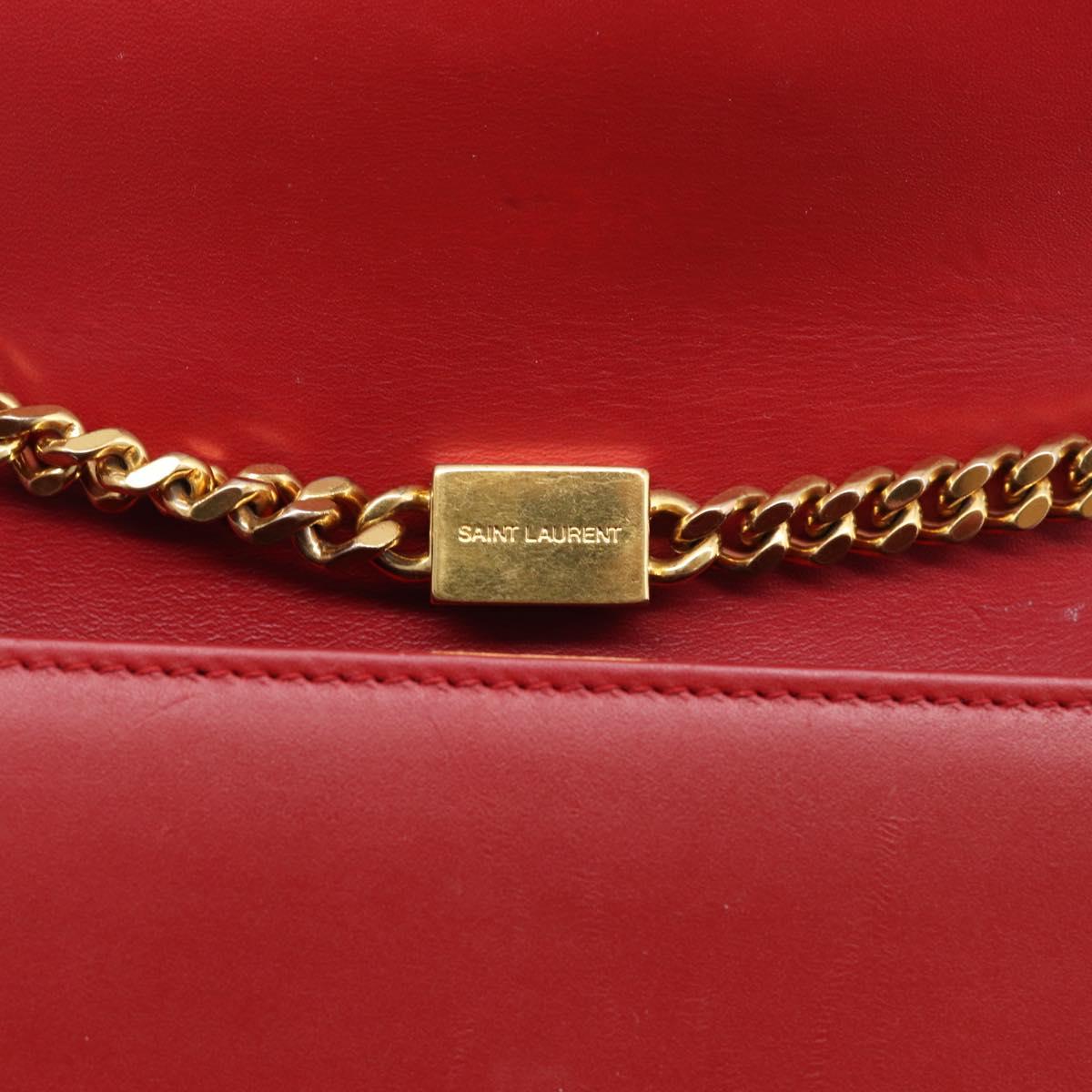 Saint Laurent Kate Chain Shoulder Bag Leather Red Gold Auth 214002M