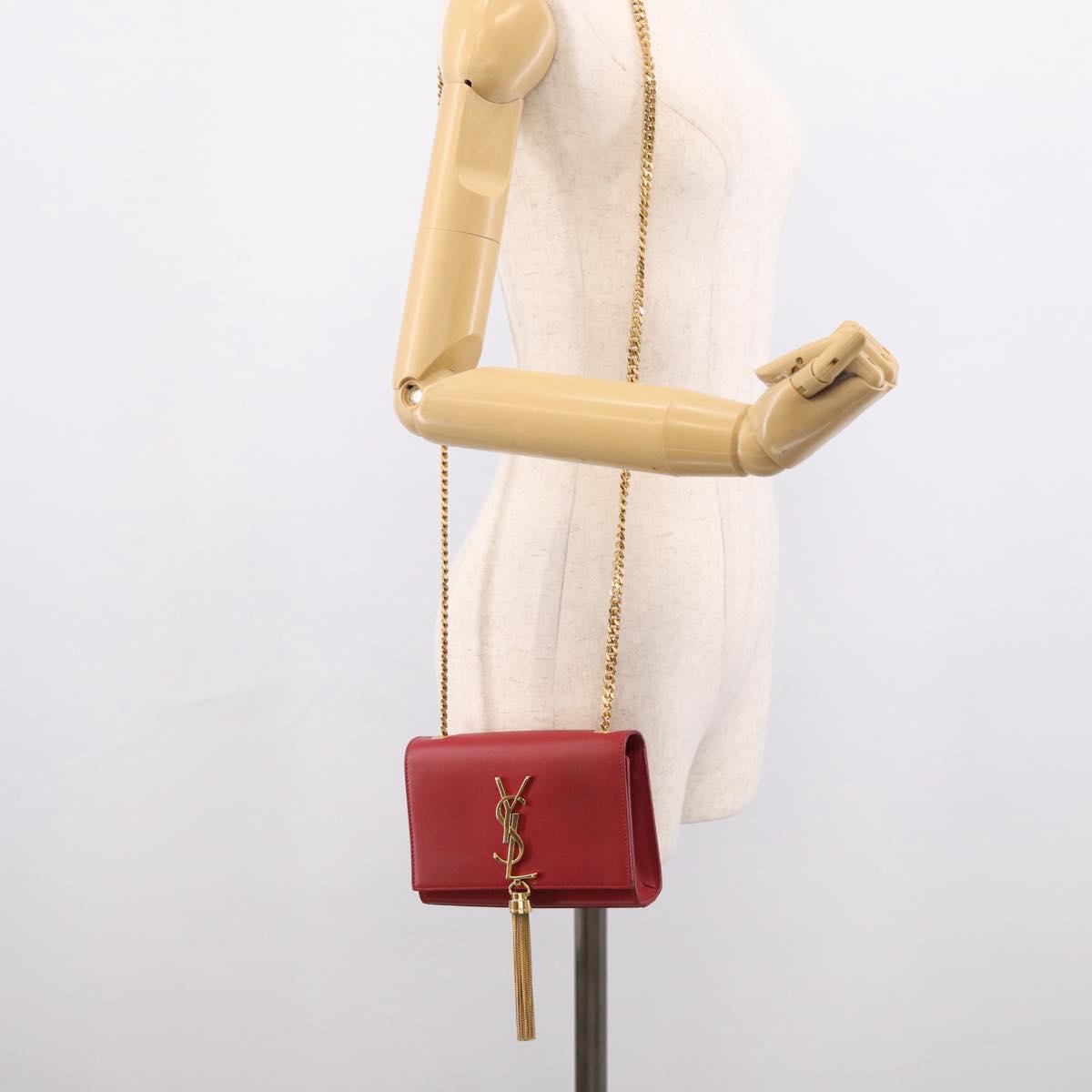 Saint Laurent Kate Chain Shoulder Bag Leather Red Gold Auth 214002M