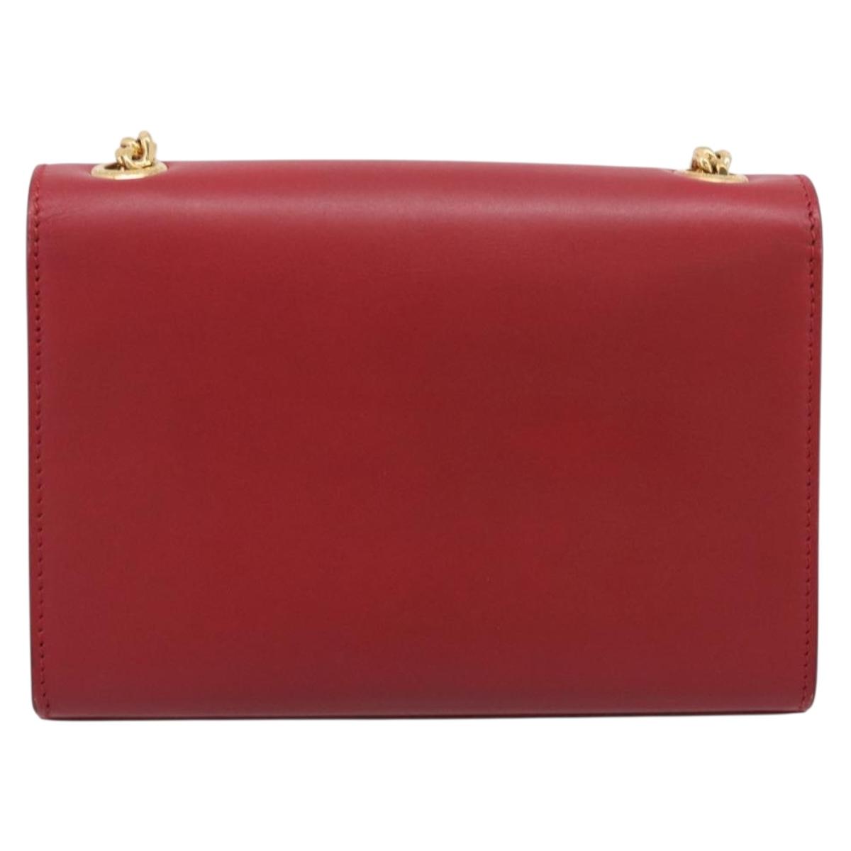 Saint Laurent Kate Chain Shoulder Bag Leather Red Gold Auth 214002M