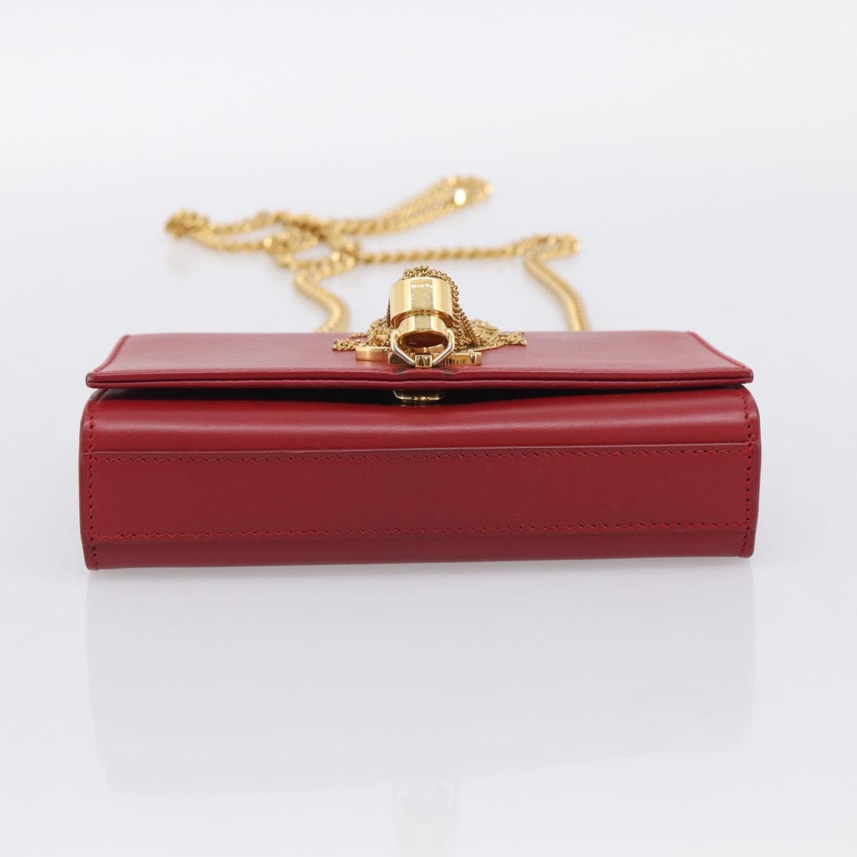 Saint Laurent Kate Chain Shoulder Bag Leather Red Gold Auth 214002M