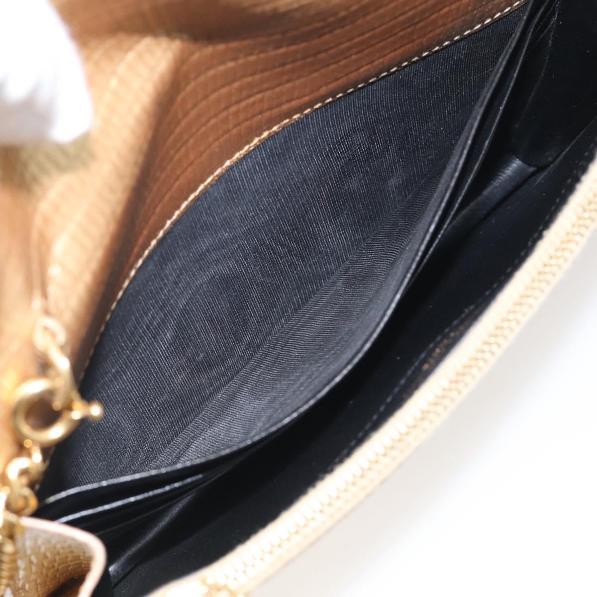 Saint Laurent Chain Shoulder Bag Leather Embossed Gold Auth 214003M