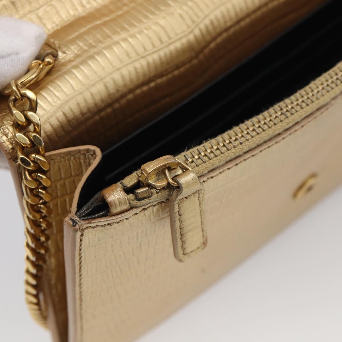Saint Laurent Chain Shoulder Bag Leather Embossed Gold Auth 214003M