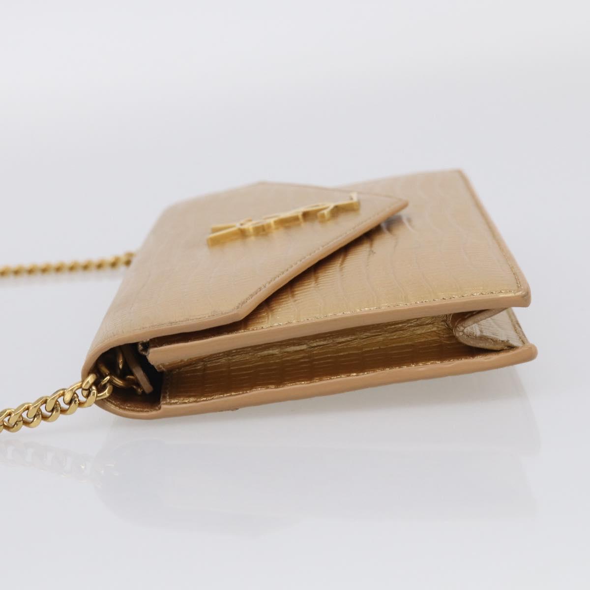 Saint Laurent Chain Shoulder Bag Leather Embossed Gold Auth 214003M