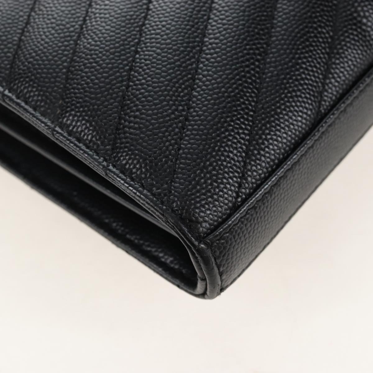 Saint Laurent Cassandra Chain Wallet Leather Black Silver Auth 214004M