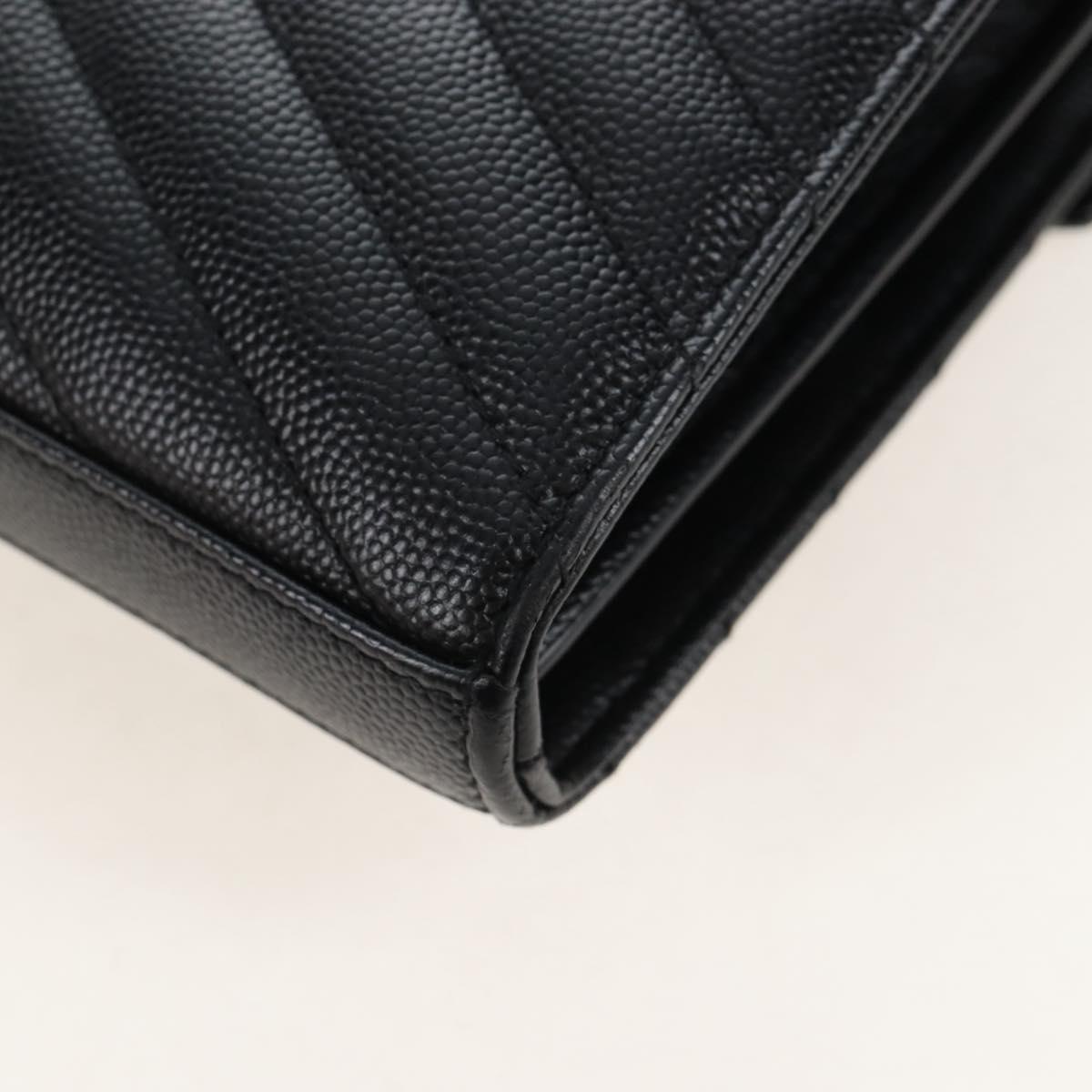 Saint Laurent Cassandra Chain Wallet Leather Black Silver Auth 214004M