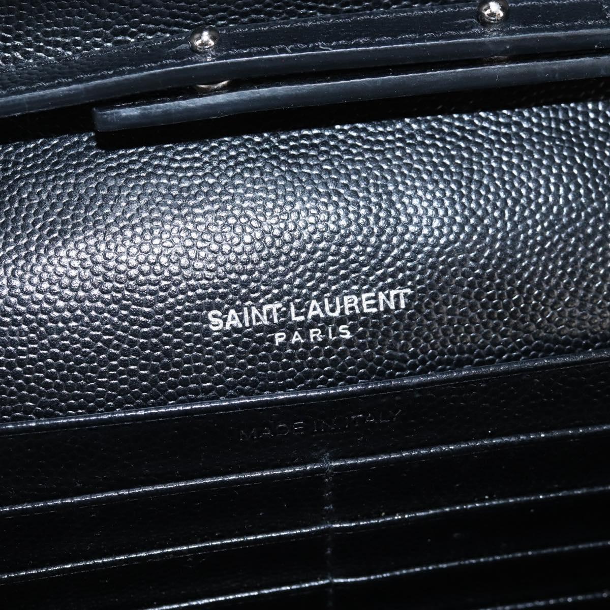 Saint Laurent Cassandra Chain Wallet Leather Black Silver Auth 214004M
