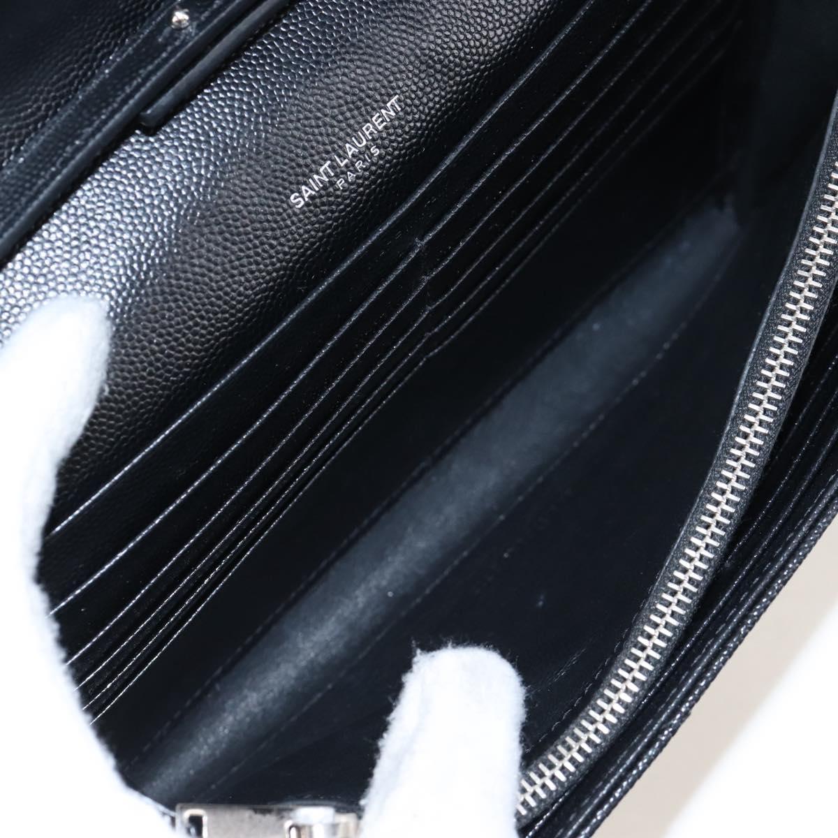 Saint Laurent Cassandra Chain Wallet Leather Black Silver Auth 214004M
