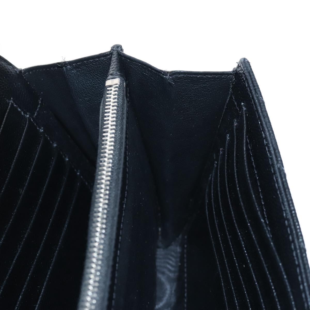Saint Laurent Cassandra Chain Wallet Leather Black Silver Auth 214004M