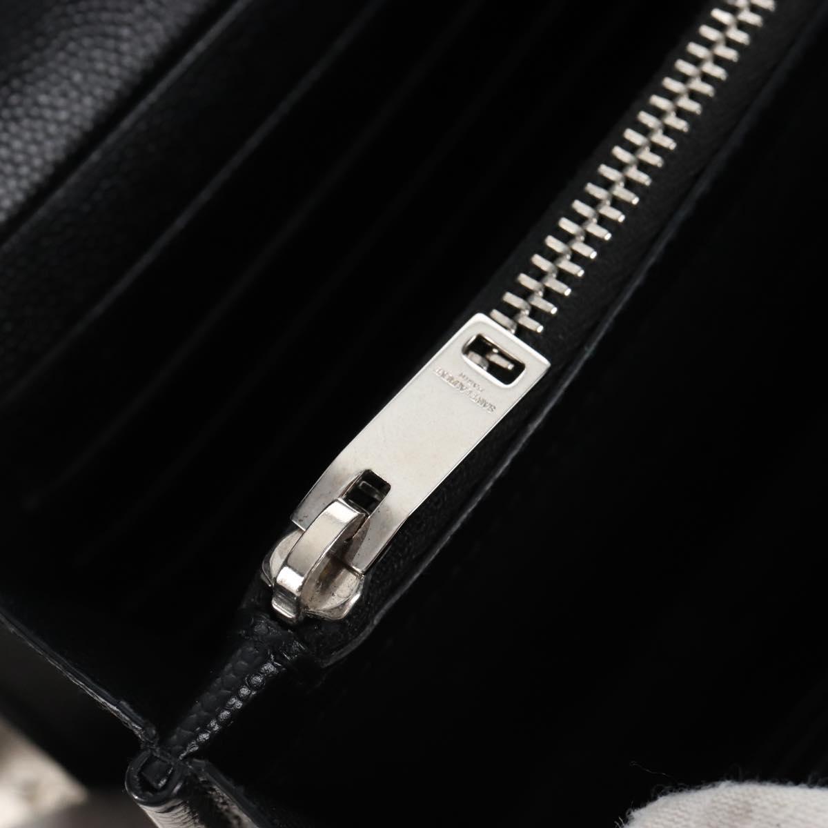 Saint Laurent Cassandra Chain Wallet Leather Black Silver Auth 214004M