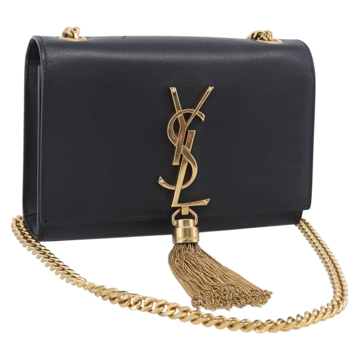 Saint Laurent Chain Kate Shoulder Bag Leather Black Gold Auth 214005M